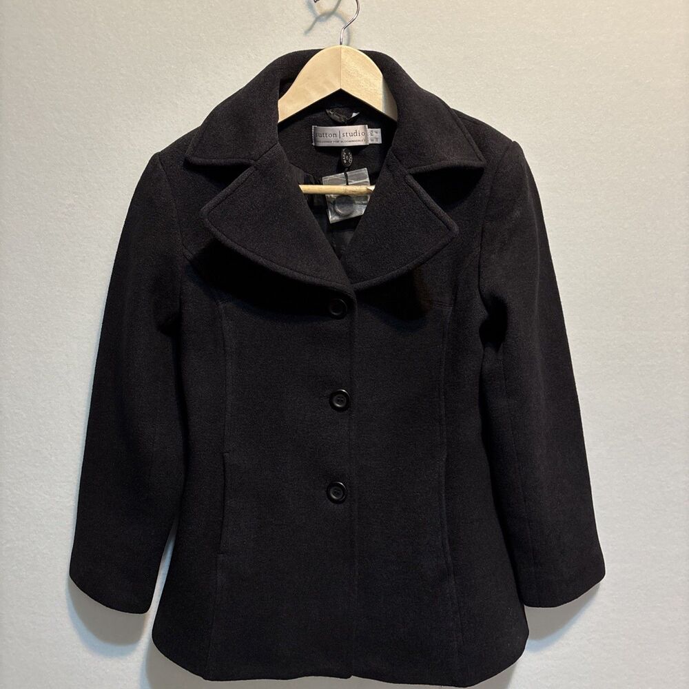 Sutton Studios for Bloomingdale’s Woman’s Single-Breasted Dark Gray Peacoat S 6